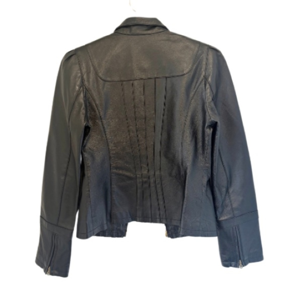 Guess Black Leather Ribbed Jacket | S - Picture 8 of 10